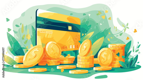 Credit card with coins. A stack of coins. Vector il