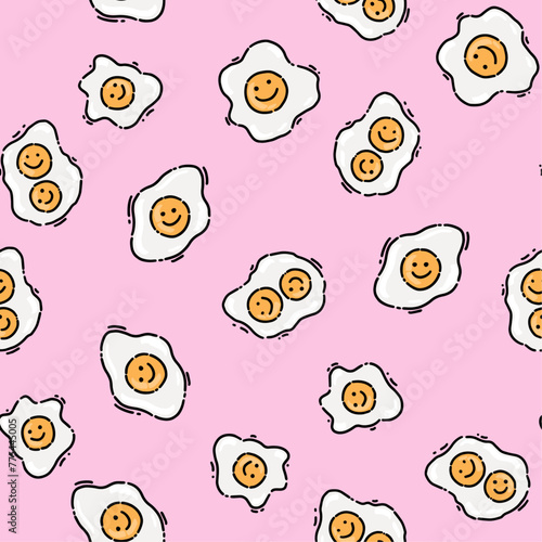 Fried eggs seamless pattern. Healthy nutritious breakfast.