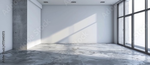 Empty Room with Concrete Floor and Large Window photo