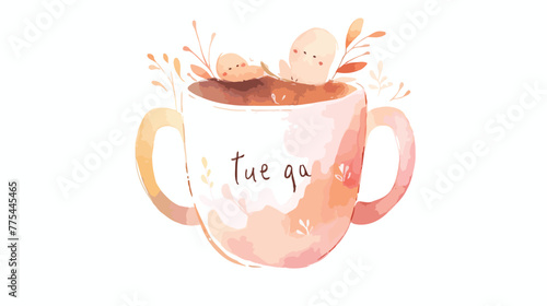Cup. Hand-drawn silhouette of mug with phrase Tea a