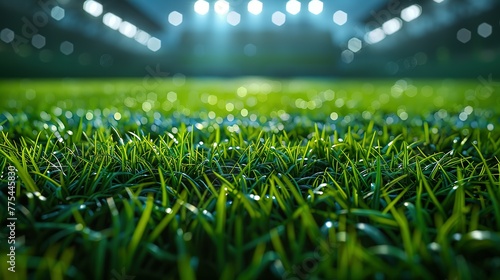 football stadium with lights - grass close up in sports arena - background - generative ai