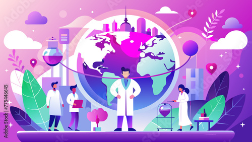 Global Healthcare: A Vector Illustration of a Doctor Conducting a Checkup on Earth