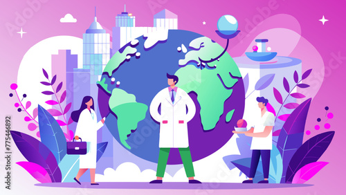 Global Healthcare: A Vector Illustration of a Doctor Conducting a Checkup on Earth 