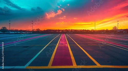 Empty parking lot painted with vibrant lines, quiet yet inviting