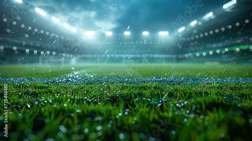 football stadium with lights - grass close up in sports arena - background - generative ai © Jennifer