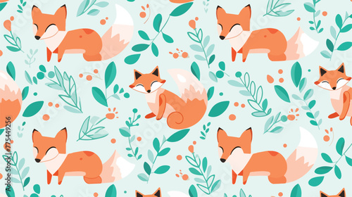 Cute little fox seamless pattern. funny endless bac