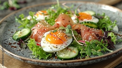  cucumber and egg on bed of lettuce