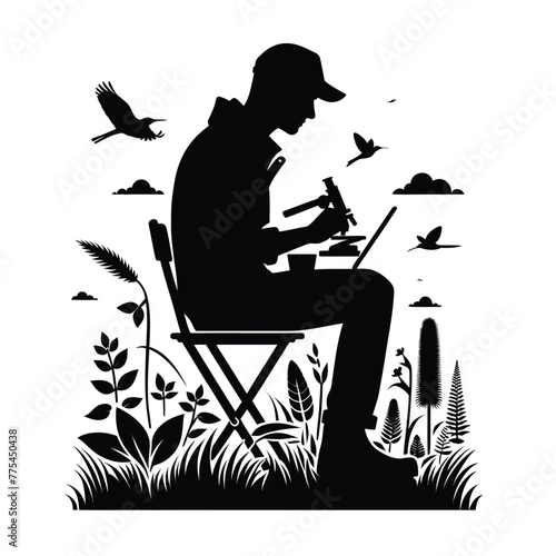 Environmental Scientist in Field Silhouette