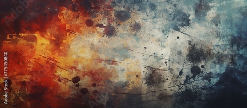 Colorful abstract artwork featuring a mix of red and blue hues on a backdrop of black and white
