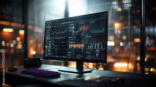 Modern trading workstation with multiple monitors