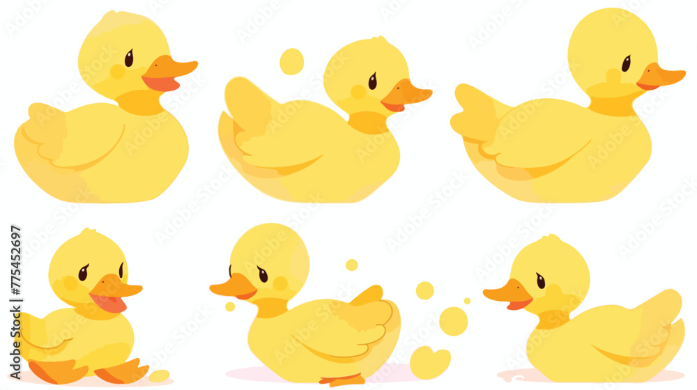 Cute yellow ducks cartoon set 2d flat cartoon vacto