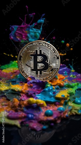 Bitcoin on a background of latex spilled bright colors on a black background  no text  no inscriptions  no advertising --ar 9 16 --quality 0.5 --v 5.2 Job ID  13d13627-bf8f-462f-9a90-4daac1f0385e