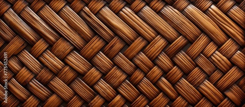 Close-up view of a traditional woven basket placed on a textured wooden surface  showcasing intricate patterns and craftsmanship