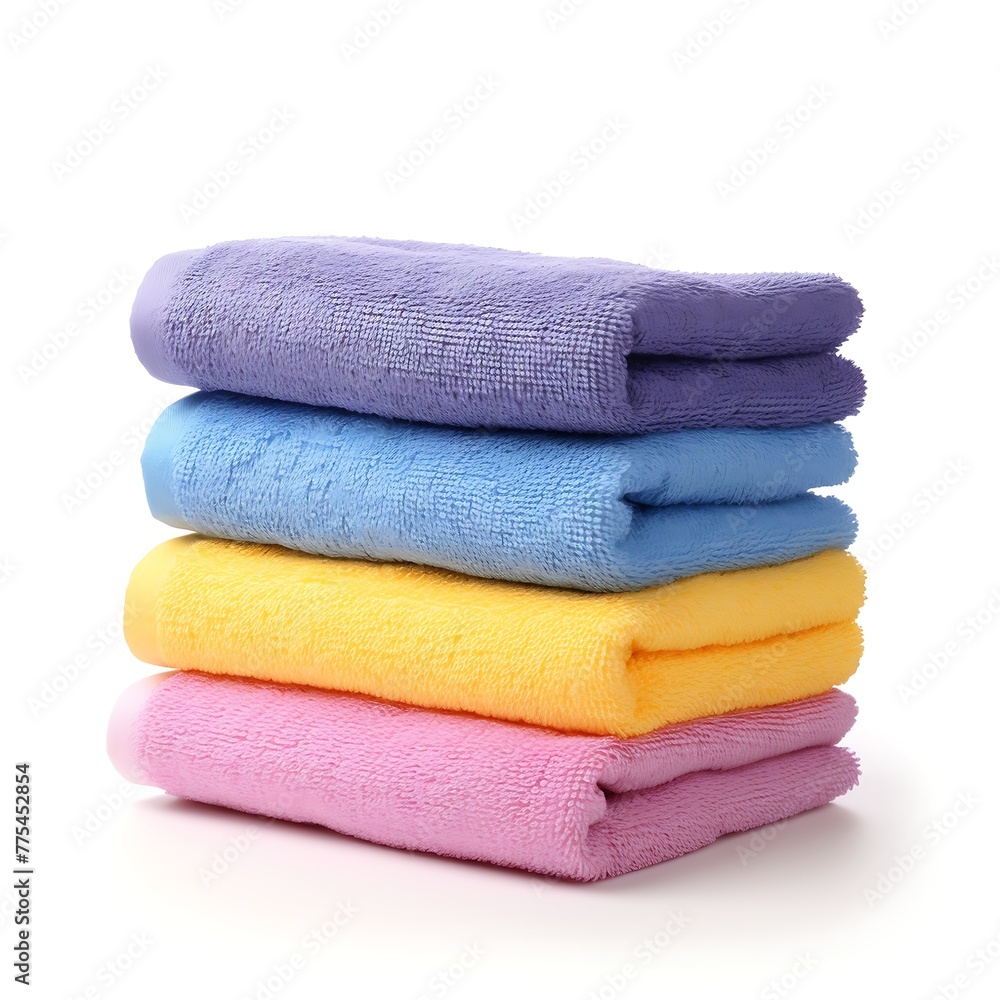 Stack of clean towels isolated on white background. Clipping path included. Stack of clean towels isolated on white background. Clipping path included.