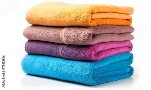 Stack of clean towels isolated on white background.