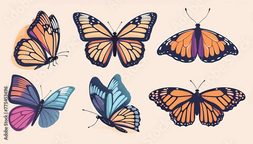 Collection of Monarch Butterfly Silhouettes  Vector Illustration on a White Background