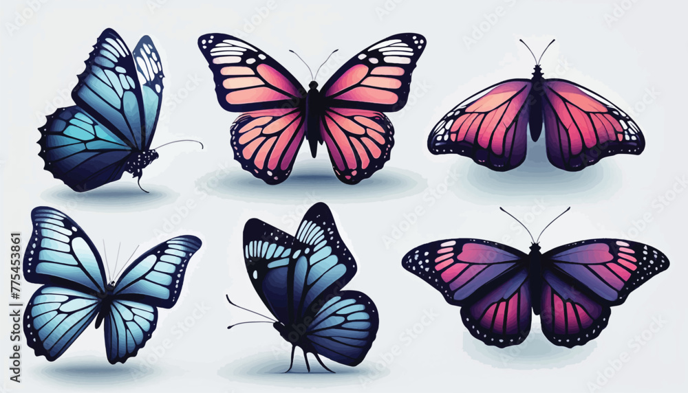 Collection of Monarch Butterfly Silhouettes: Vector Illustration on a White Background