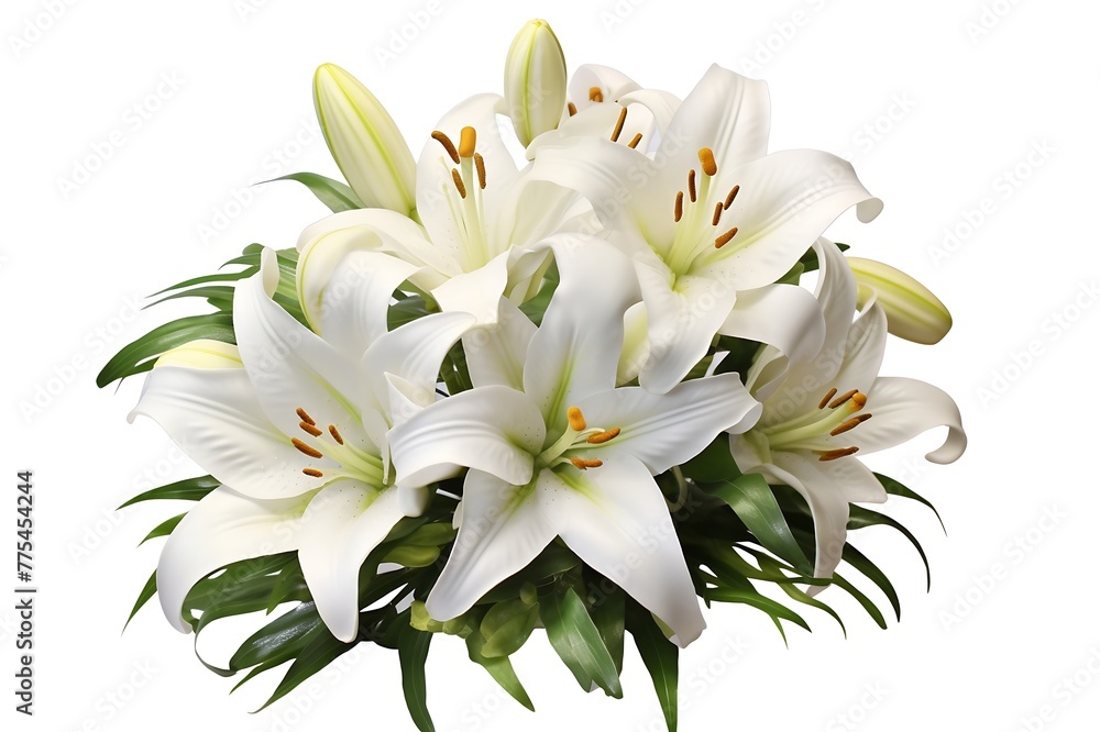 Fototapeta premium Bouquet of white lilies on a white background