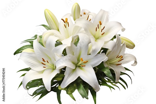 Bouquet of white lilies on a white background