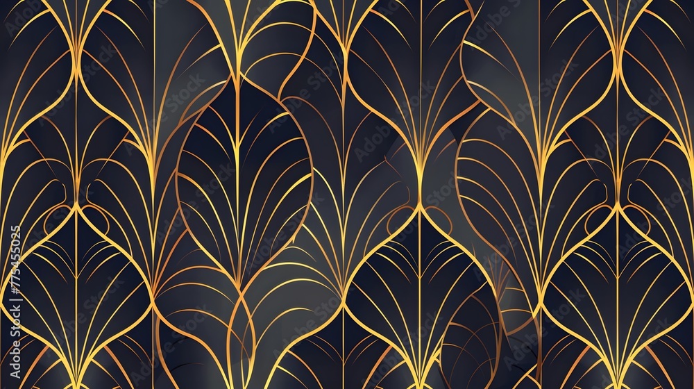 Luxury art deco seamless pattern background vector. Abstract elegant art nouveau with delicate golden geometric line vintage decorative minimalist texture style. Design for wallpaper, banner, card. 
