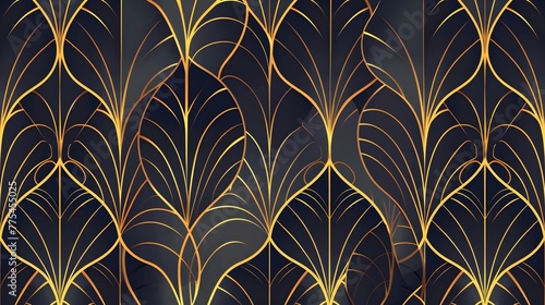 Luxury art deco seamless pattern background vector. Abstract elegant art nouveau with delicate golden geometric line vintage decorative minimalist texture style. Design for wallpaper, banner, card.  © Ziyan Yang