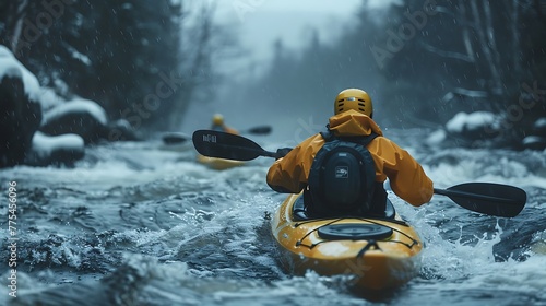 Kayakers navigating through rapids