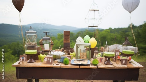 Rustic birthday party with homemade treats, recycled board games and solar-powered lanterns set against a backdrop of green hills --ar 16:9 --quality 0.5 --stylize 0 --v 5.2 Job ID: b8e64fdf-5540-479a