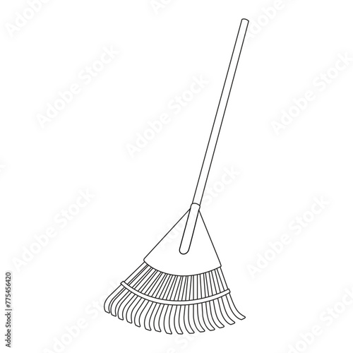 Gardening tools rake outline icons. Black and white Engraved vector rake. Coloring page for kids and adults. Vector illustration