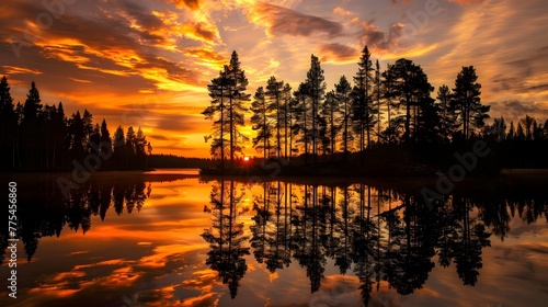 Silhouette of trees by lake against sky during sunset,Loppi,Finland © Ziyan
