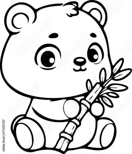Panda ours avec bambou, dessin au trait à colorier. Idéal pour page ou livre de coloriage ou activité pour enfants