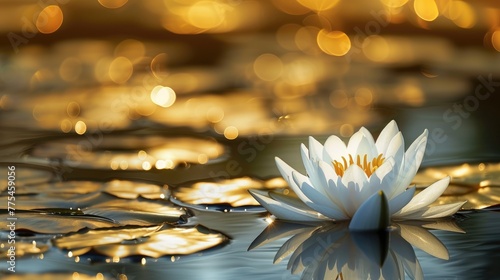 Elegant water lilies grace the pond, their pristine beauty unfolding. A tranquil oasis. Ai Generated