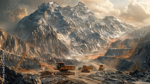 Mining in Mountain Range: Industrial Excavation Sites photo