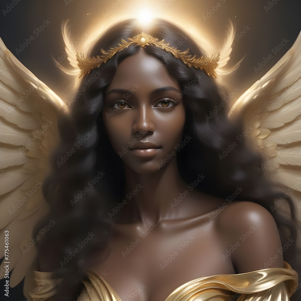 Black woman dressed as an angel with wings. Image in AI Stock ...