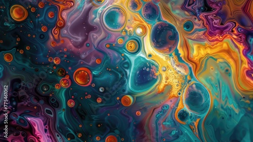 Dive into a psychedelic liquid realm with vibrant colors and shapes, Ai Generated.