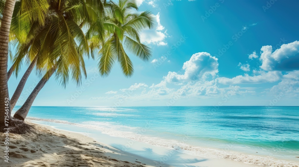 a tropical beach view beneath swaying palms. Ai Generated