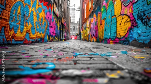 An urban alleyway featuring a blank graffiti wall waiting for your creativity.