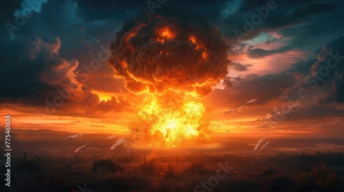 Devastating nuclear explosion forms a mushroom cloud, depicting a catastrophic event. Ai Generated © Crazy Juke
