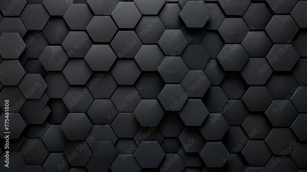 Black, Futuristic Mosaic Tiles arranged in the shape of a wall. Hexagonal, 3D, Bricks stacked to create a Semigloss block background. 3D Render Black, Futuristic Mosaic Tiles arranged in the shape of a wall. Hexagonal, 3D, Bricks stacked to create a Semigloss block background. 3D Render