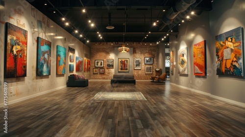 A trendy art gallery featuring a blank space for your masterpiece.