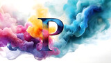 Alphabet with colored smoke. Letter P. White background. Image in AI.