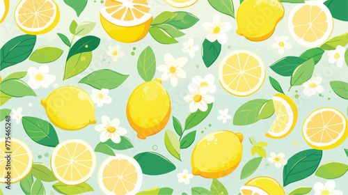 Fresh lemon slice Fruits seamless pattern 2d flat c