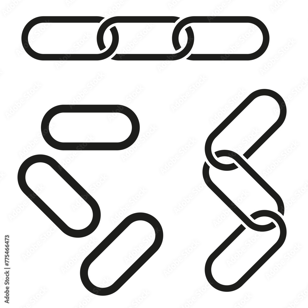 Linked chain pieces. Isolated chain links. Connection concept. Vector illustration. EPS 10. Linked chain pieces. Isolated chain links. Connection concept. Vector illustration. EPS 10.
