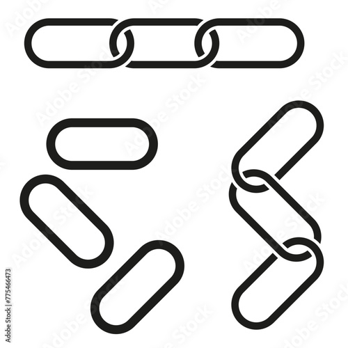 Linked chain pieces. Isolated chain links. Connection concept. Vector illustration. EPS 10.