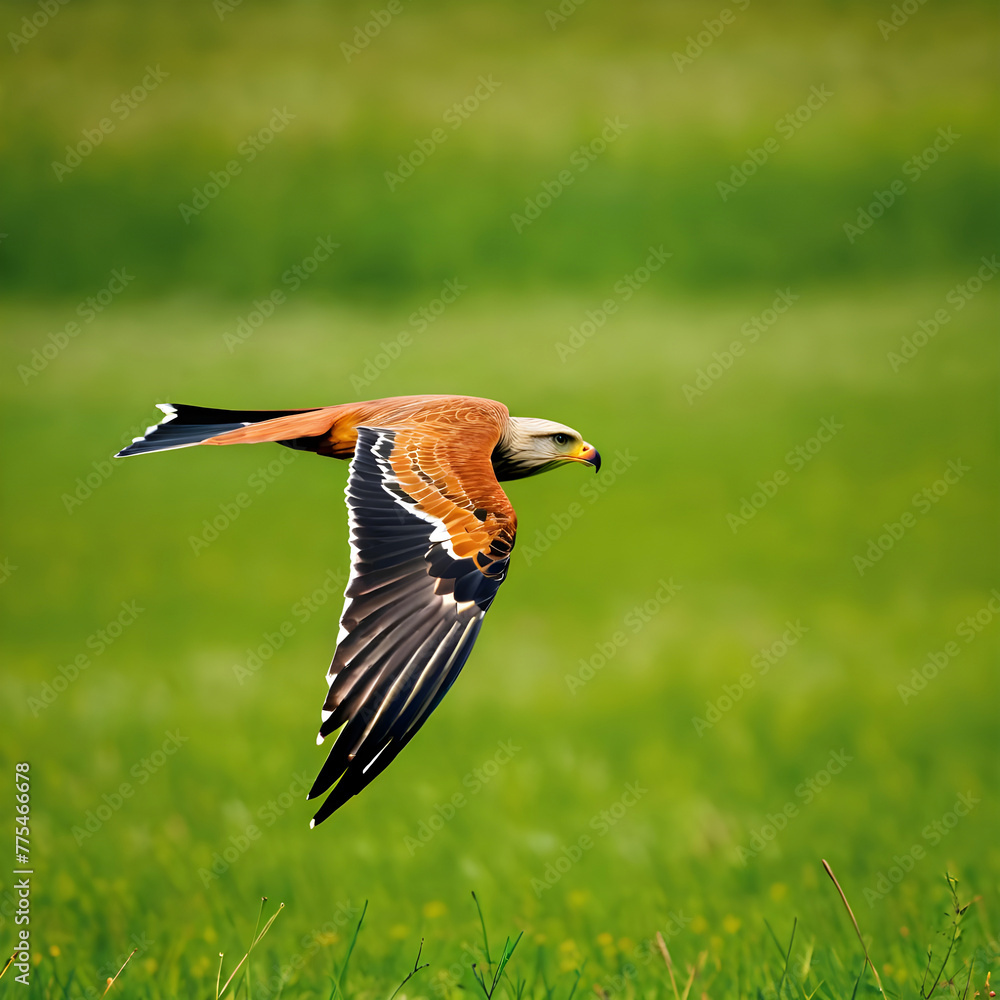 Obraz premium Agile red kite, milvus milvus, wings in nature. Image AI.