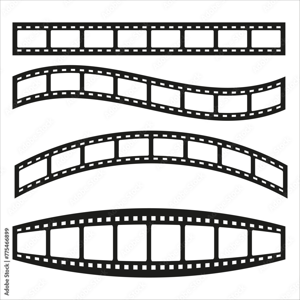 Filmstrip set straight and curved. Cinema concept. Movie industry symbol. Vector illustration. EPS 10.