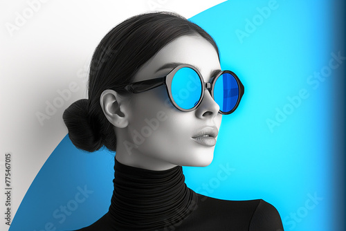 Modern poster, woman in blue glasses