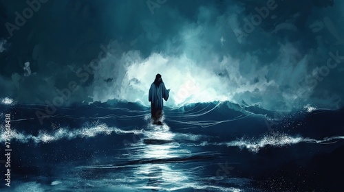 Jesus walking on water during a stormy night, digital illustration © André Troiano