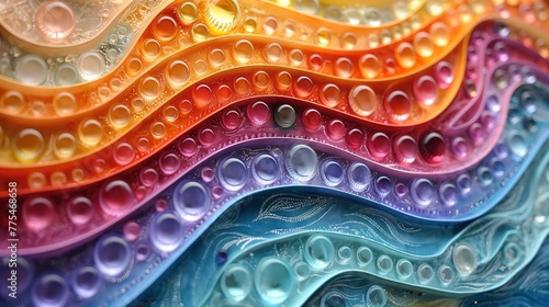 Colorful Texture Background. Soft Wavy Layers with Translucent Bubbles.