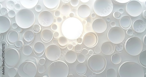 bright center, jpcm white light rounded circles 3d wall art, in the style of layered translucency, minimalist backgrounds, animated shapes
