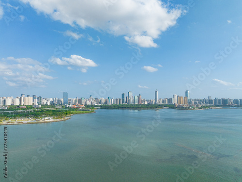 Aerial photography of Century Bridge in Haikou, Hainan, China © hu